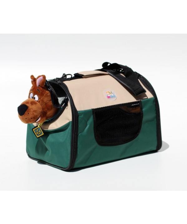 Pet Carrier - mala de tranporte para pets- tamanho pequeno - verde/bege - 34x22x24cm - dobrável - permitida em cabine