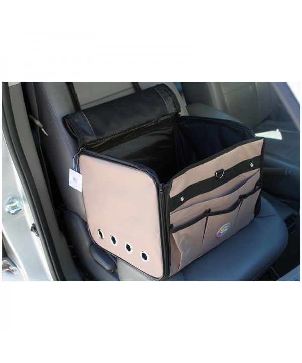 Booster seat - assento/bolsa para carro - 42x32x29cm -caqui - com alça e trava interna - permitida em avião - café